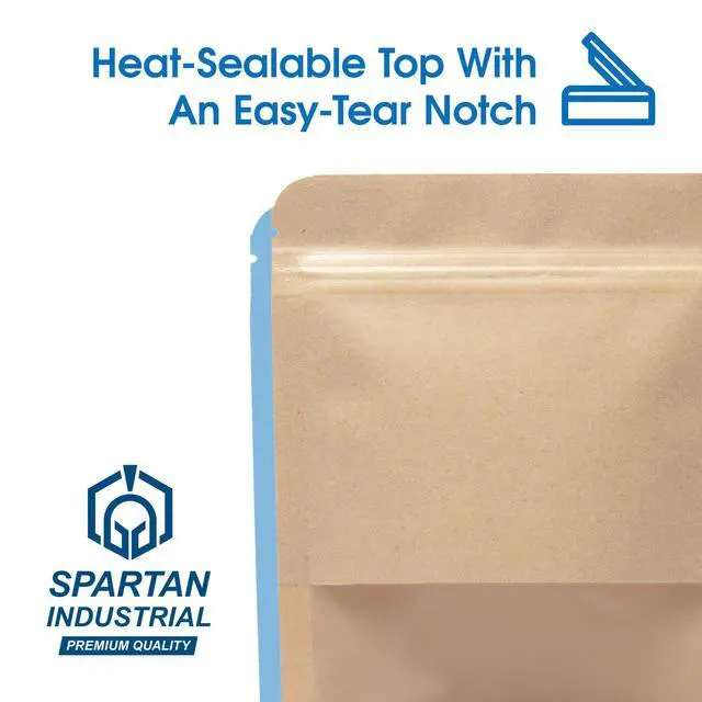 Alt view image 5 of 7 - 5" X 8" Kraft Zip Top Food Storage Bags - Pack of 100 Smell-Proof Resealable Pouches for Packaging Coffee, Tea, Spices, Snacks, and More