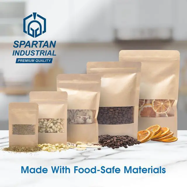 Alt view image 3 of 7 - 5" X 8" Kraft Zip Top Food Storage Bags - Pack of 100 Smell-Proof Resealable Pouches for Packaging Coffee, Tea, Spices, Snacks, and More