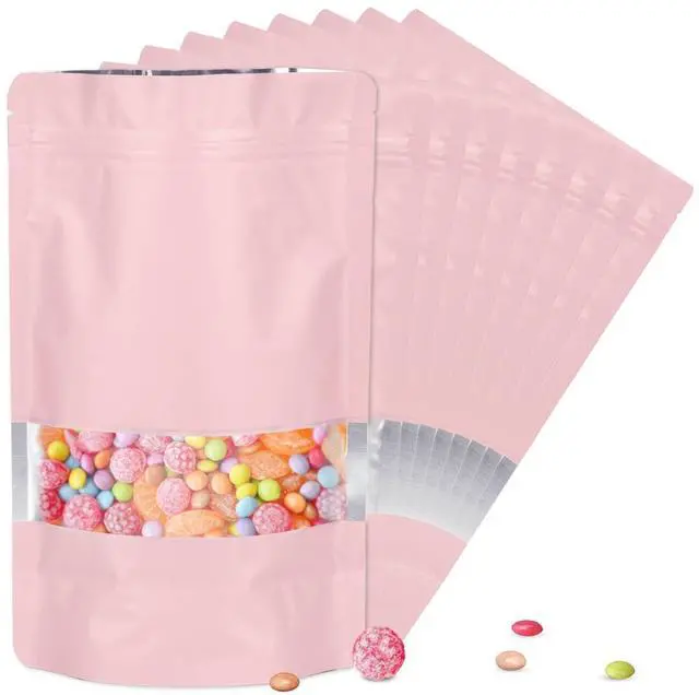Main image of 120pcs 4"x6" Mylar Bags for Food Storage,Smell Proof Bag with Matte Window Resealable Food Storage Bags for Small Business, Stand-up Foil Pouch Packaging Freeze Dried Candy Bag(Pink)
