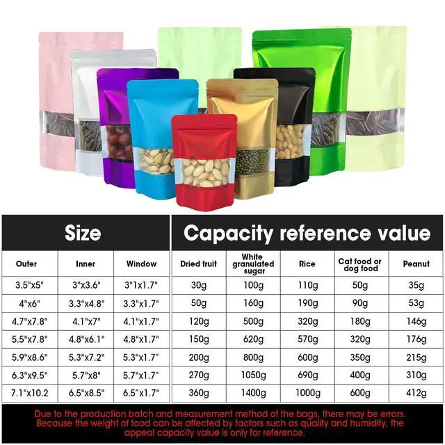 Alt view image 2 of 5 - 120pcs 4"x6" Mylar Bags for Food Storage,Smell Proof Bag with Matte Window Resealable Food Storage Bags for Small Business, Stand-up Foil Pouch Packaging Freeze Dried Candy Bag(Pink)