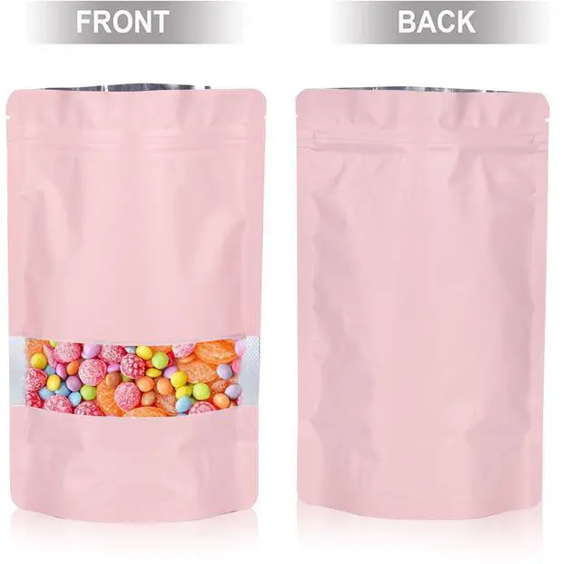 Alt view image 4 of 5 - 120pcs 4"x6" Mylar Bags for Food Storage,Smell Proof Bag with Matte Window Resealable Food Storage Bags for Small Business, Stand-up Foil Pouch Packaging Freeze Dried Candy Bag(Pink)
