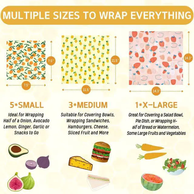 Alt view image 2 of 6 - Reusable Beeswax Wrap - 9 Pack Beeswax Wraps for Food, Eco-Friendly Beeswax Food Wraps, Bread Sandwich Food Wrap - Organic, Sustainable, Zero Waste, Plastic-Free Food Storage, 1XL, 3M, 5S