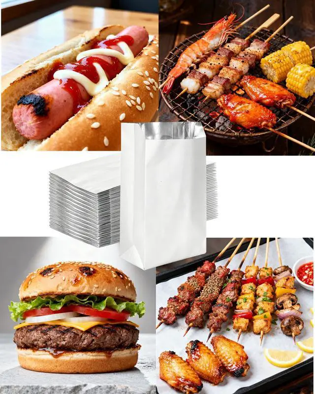 Alt view image 3 of 3 - 100 Pack Foil Sandwich Wrap, 8.26"x4.7" Insulated Hot Dog Bag, Grease Resistance Paper Foil Hamburgers Bags for Breakfast Lunch, Fast Food, Food Truck, Serving, BBQ (white)