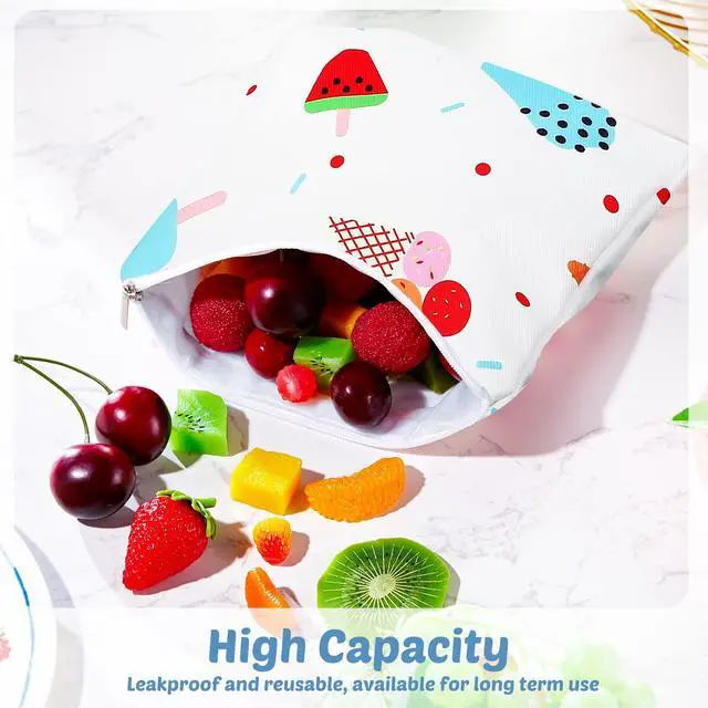 Alt view image 3 of 7 - 6 Pack Reusable Snack Bags for Kids, Washable Sandwich & Food Storage Pouches, Dual-layer Silicone Lined Lunch Bags with Zipper for School & Travel(Animal,7 x 7 Inches)