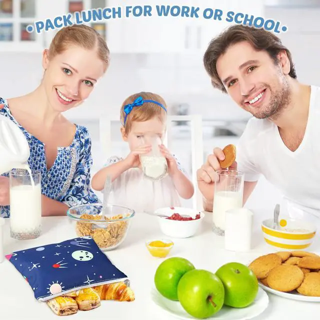 Alt view image 6 of 7 - 6 Pack Reusable Snack Bags for Kids, Washable Sandwich & Food Storage Pouches, Dual-layer Silicone Lined Lunch Bags with Zipper for School & Travel(Animal,7 x 7 Inches)