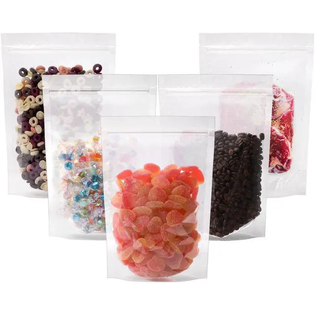 Alt view image 2 of 7 - 100 Ct 7 x 10.25 Inch Clear Stand Up Food Pouch Bags with Resealable Lock Seal Zipper, Heat Sealable Packaging Bags for Food Storage
