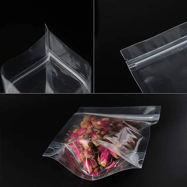 Alt view image 5 of 7 - 100 Ct 7 x 10.25 Inch Clear Stand Up Food Pouch Bags with Resealable Lock Seal Zipper, Heat Sealable Packaging Bags for Food Storage