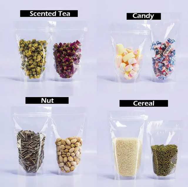 Alt view image 7 of 7 - 100 Ct 7 x 10.25 Inch Clear Stand Up Food Pouch Bags with Resealable Lock Seal Zipper, Heat Sealable Packaging Bags for Food Storage