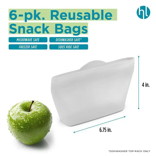 Alt view image 2 of 7 - Reusable Snack Bags - Set of 6 Clear Silicone Freezer Bags, Airtight Leak Resistant Reusable Zip Bags for Kitchen Home Food Prep, Microwave & Sous Vide Safe