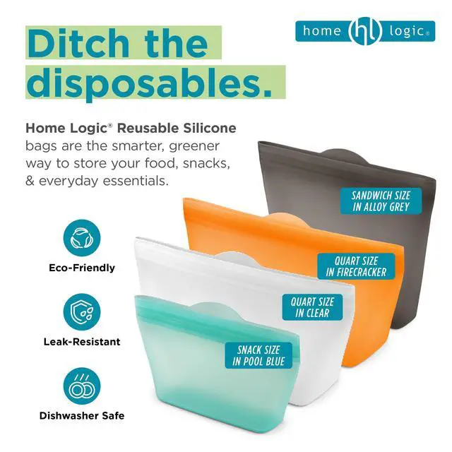 Alt view image 3 of 7 - Reusable Snack Bags - Set of 6 Clear Silicone Freezer Bags, Airtight Leak Resistant Reusable Zip Bags for Kitchen Home Food Prep, Microwave & Sous Vide Safe