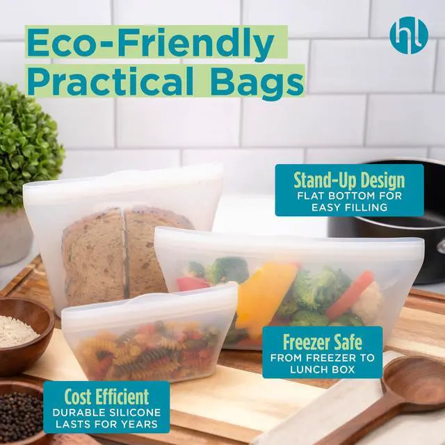 Alt view image 4 of 7 - Reusable Snack Bags - Set of 6 Clear Silicone Freezer Bags, Airtight Leak Resistant Reusable Zip Bags for Kitchen Home Food Prep, Microwave & Sous Vide Safe