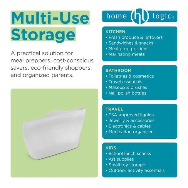 Alt view image 5 of 7 - Reusable Snack Bags - Set of 6 Clear Silicone Freezer Bags, Airtight Leak Resistant Reusable Zip Bags for Kitchen Home Food Prep, Microwave & Sous Vide Safe
