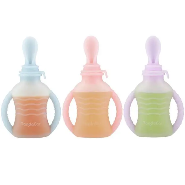 Alt view image 3 of 7 - 3 Pack Reusable Silicone Baby Food Pouches with 3 Puree Feeder Spoons & Funnel | 4oz Toddler Food Storage Pouch with Handle | BPA-Free Baby Squeeze Pouches for Homemade Purees