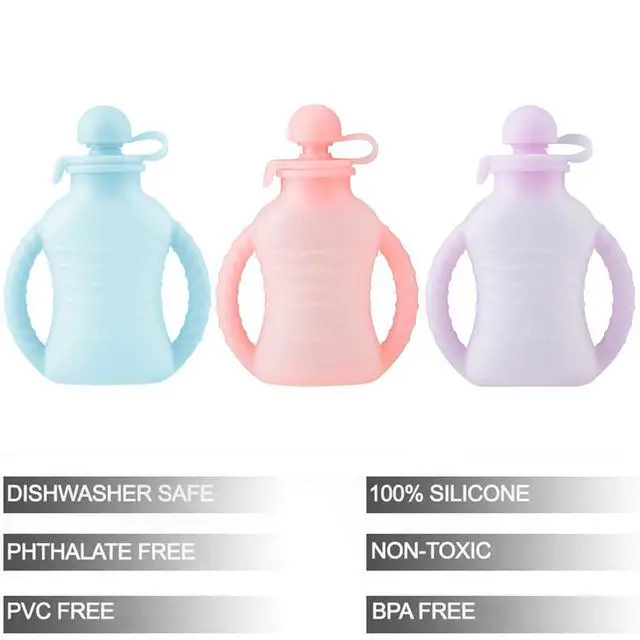 Alt view image 4 of 7 - 3 Pack Reusable Silicone Baby Food Pouches with 3 Puree Feeder Spoons & Funnel | 4oz Toddler Food Storage Pouch with Handle | BPA-Free Baby Squeeze Pouches for Homemade Purees