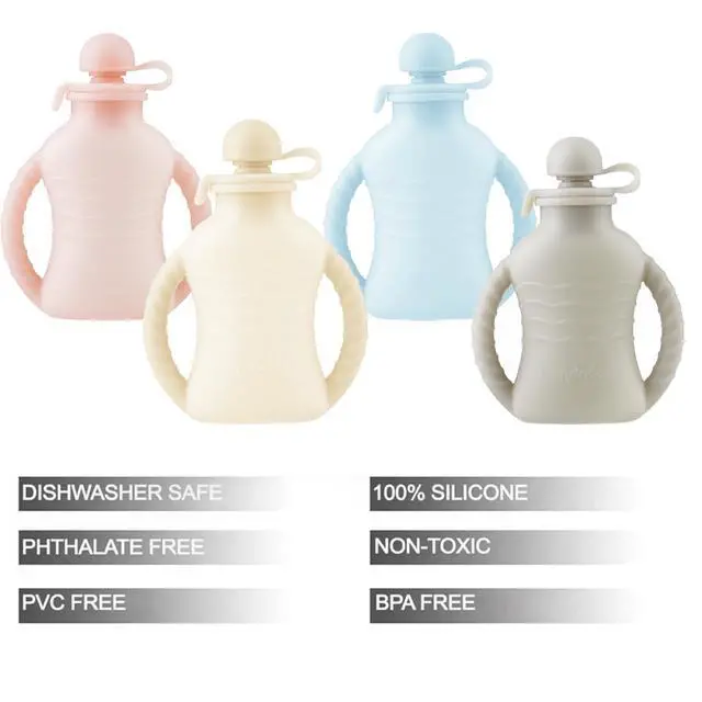 Alt view image 3 of 7 - 4 Pack Reusable Baby Food Pouches with Double Handles, Silicone Portable Pouches for Toddlers, Refillable 4oz Food Storage Bags for Puree, Yogurt, Smoothies - Includes Collapsible Funnel