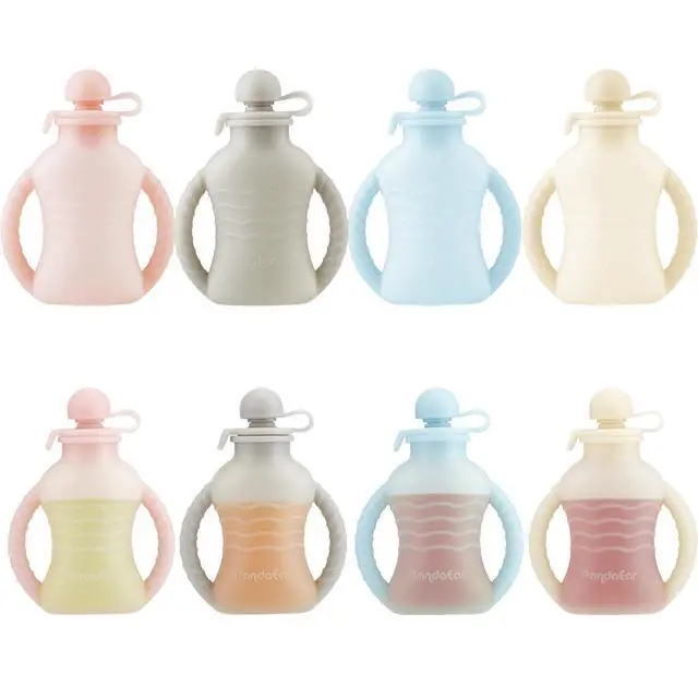 Alt view image 6 of 7 - 4 Pack Reusable Baby Food Pouches with Double Handles, Silicone Portable Pouches for Toddlers, Refillable 4oz Food Storage Bags for Puree, Yogurt, Smoothies - Includes Collapsible Funnel
