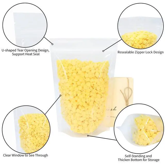 Alt view image 2 of 7 - 100 PCS Resealable Bags, 5.9x8.6 Inch Clear Stand Up Pouch Bags, Zipper Lock Food Storage Bags for Packaging Treat, Candy, Snack, Spices, Herbs and Pet Food