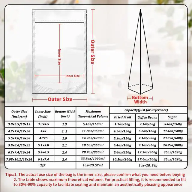 Alt view image 5 of 7 - 100 PCS Resealable Bags, 5.9x8.6 Inch Clear Stand Up Pouch Bags, Zipper Lock Food Storage Bags for Packaging Treat, Candy, Snack, Spices, Herbs and Pet Food