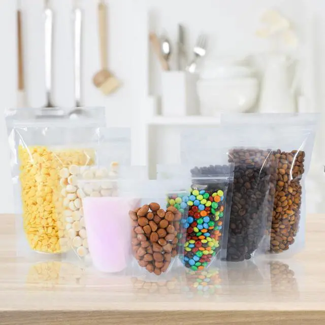 Alt view image 6 of 7 - 100 PCS Resealable Bags, 5.9x8.6 Inch Clear Stand Up Pouch Bags, Zipper Lock Food Storage Bags for Packaging Treat, Candy, Snack, Spices, Herbs and Pet Food
