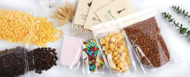 Alt view image 7 of 7 - 100 PCS Resealable Bags, 5.9x8.6 Inch Clear Stand Up Pouch Bags, Zipper Lock Food Storage Bags for Packaging Treat, Candy, Snack, Spices, Herbs and Pet Food
