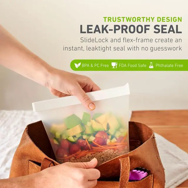Alt view image 3 of 7 - GoPouch - Flexible Food Storage Container, Quick-Seal, Reusable Pouches, Leak Proof Bag with Slide-Lock Closure System, Blue, Medium