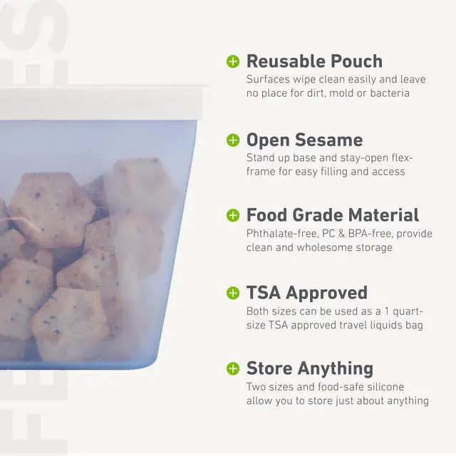 Alt view image 4 of 7 - GoPouch - Flexible Food Storage Container, Quick-Seal, Reusable Pouches, Leak Proof Bag with Slide-Lock Closure System, Blue, Medium