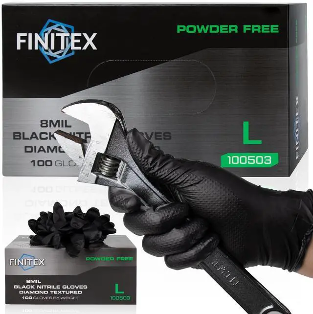 Main image of Heavy Duty Black Industrial Nitrile Disposable Gloves - 100PCS 8Mil Latex-free Powder-free 3D Diamond Mechanic Gloves (Large)