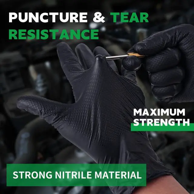 Alt view image 4 of 6 - Heavy Duty Black Industrial Nitrile Disposable Gloves - 100PCS 8Mil Latex-free Powder-free 3D Diamond Mechanic Gloves (Large)