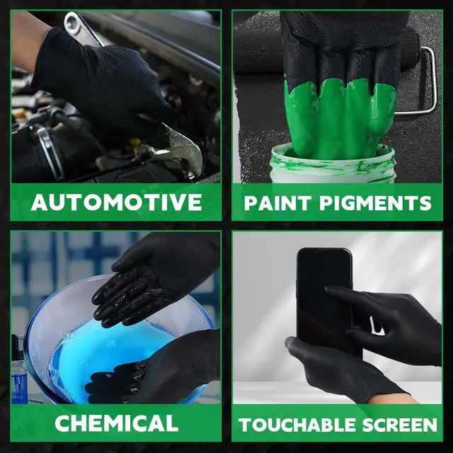 Alt view image 6 of 6 - Heavy Duty Black Industrial Nitrile Disposable Gloves - 100PCS 8Mil Latex-free Powder-free 3D Diamond Mechanic Gloves (Large)