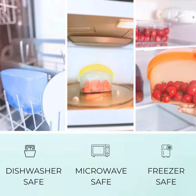 Alt view image 2 of 7 - Reusable Silicone Food Storage Bags (3-Pack) | Stand-Up Wide Bottom Leakproof Silicone Freezer Bags | BPA-Free Microwave & Dishwasher Safe | Eco-Friendly Airtight Snack & Meal Prep Bags