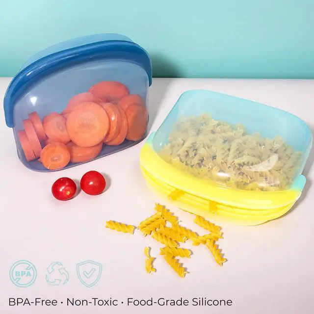 Alt view image 5 of 7 - Reusable Silicone Food Storage Bags (3-Pack) | Stand-Up Wide Bottom Leakproof Silicone Freezer Bags | BPA-Free Microwave & Dishwasher Safe | Eco-Friendly Airtight Snack & Meal Prep Bags