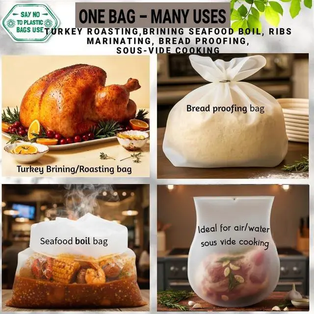 Alt view image 3 of 7 - Reusable Silicone Turkey Bags for Roasting|Oven Bags|Brining|Cooking|Sous Vide|Seafood Boil|Bread Proofing|Baking Bags Extra Large Size Upto 30lbs