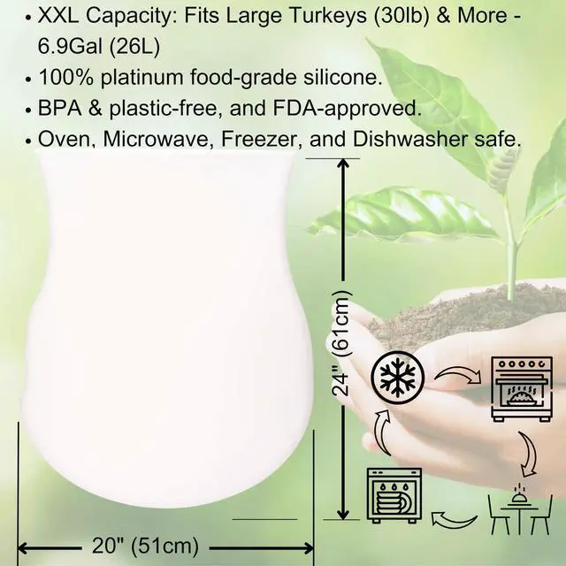 Alt view image 2 of 7 - Reusable Silicone Turkey Bags for Roasting|Oven Bags|Brining|Cooking|Sous Vide|Seafood Boil|Bread Proofing|Baking Bags Extra Large Size Upto 30lbs