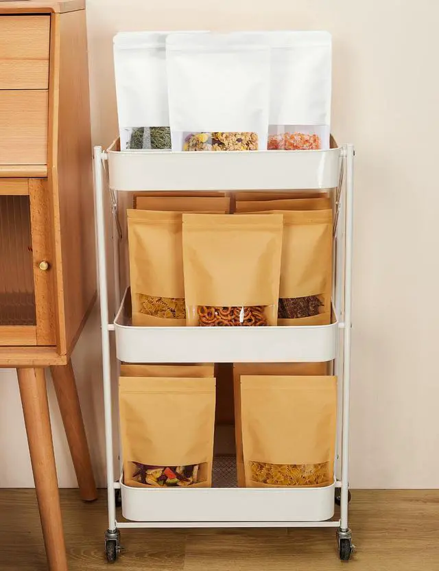 Alt view image 5 of 6 - 100 Pcs Reaselable Bags, Out Size 5.5" x 7.9"(Inner Size 4.9" x 5") Stand Up Pouches White Paper Bags with Window, Zipper Food Storage Bags for Packaging Products, Reusable, Sealable