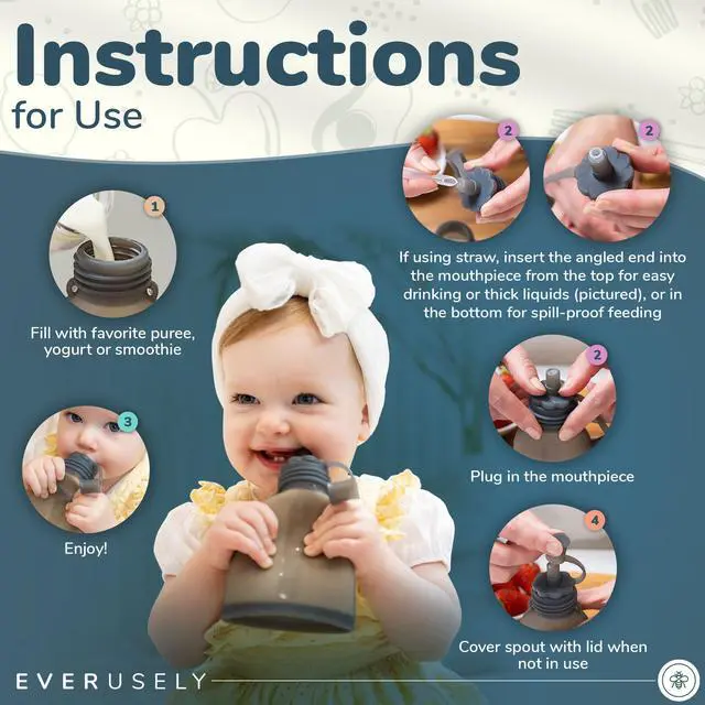 Alt view image 2 of 7 - Reusable Baby Food Pouches for Toddlers - 2 Pack, 6 oz/180 ml, Slate - Squeezable Silicone Food Pouch - Refillable, Leakproof, Spill Proof Puree Containers - BPA Free - Dishwasher Safe