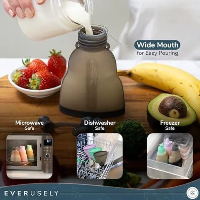 Alt view image 6 of 7 - Reusable Baby Food Pouches for Toddlers - 2 Pack, 6 oz/180 ml, Slate - Squeezable Silicone Food Pouch - Refillable, Leakproof, Spill Proof Puree Containers - BPA Free - Dishwasher Safe