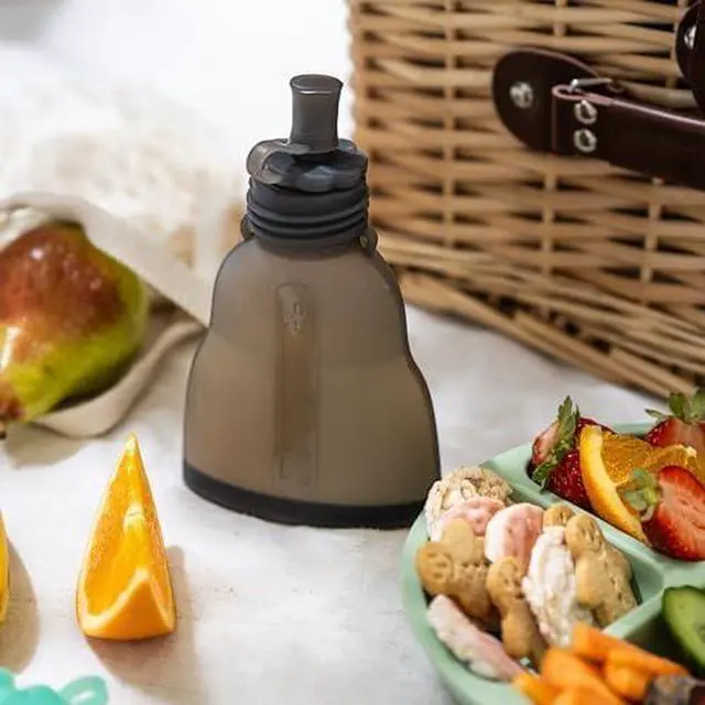 Alt view image 7 of 7 - Reusable Baby Food Pouches for Toddlers - 2 Pack, 6 oz/180 ml, Slate - Squeezable Silicone Food Pouch - Refillable, Leakproof, Spill Proof Puree Containers - BPA Free - Dishwasher Safe