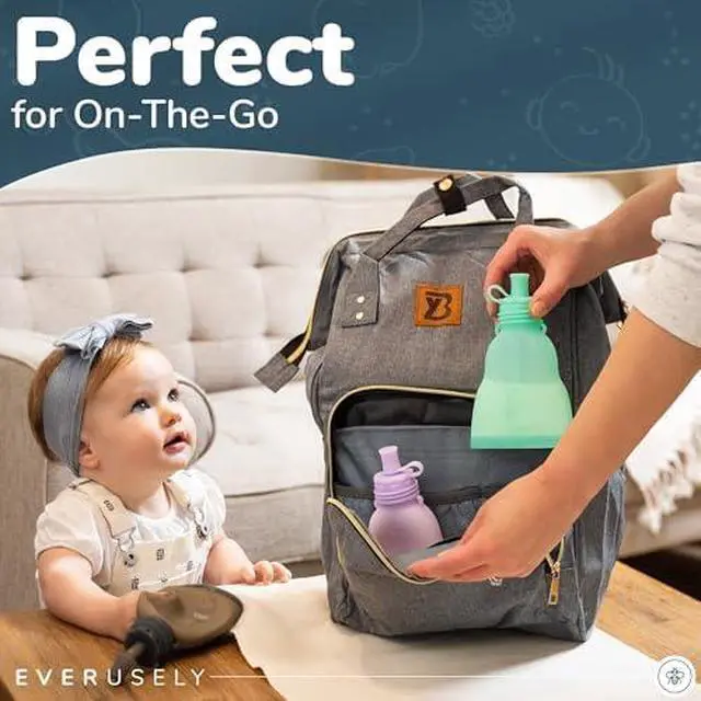 Alt view image 3 of 7 - Reusable Baby Food Pouches for Toddlers - 2 Pack, 6 oz/180 ml, Slate - Squeezable Silicone Food Pouch - Refillable, Leakproof, Spill Proof Puree Containers - BPA Free - Dishwasher Safe
