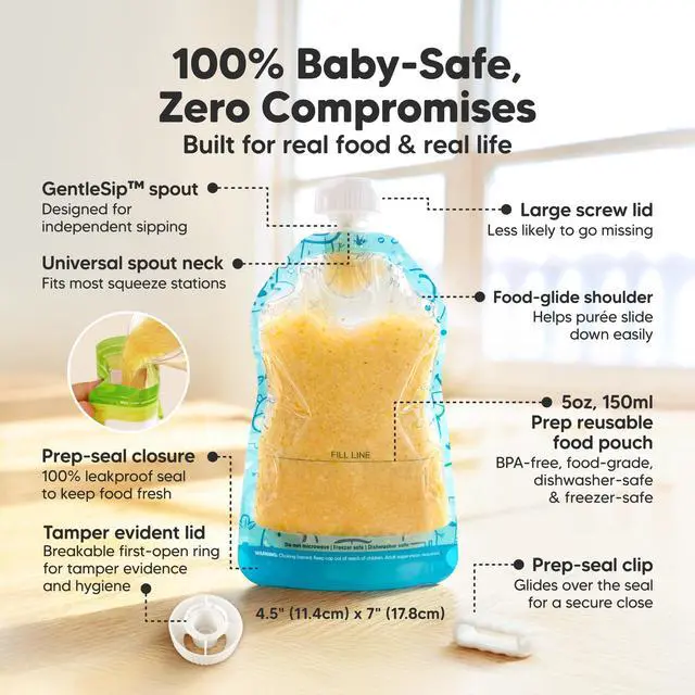 Alt view image 3 of 7 - 12-Pack Reusable Baby Food Pouches Refillable 5oz Reusable Pouches for Toddlers, Kids Squeezable Yogurt, Apple Sauce, Fruit Smoothie, Baby Puree Container, Homemade Baby Food Essentials (Little Zoo)