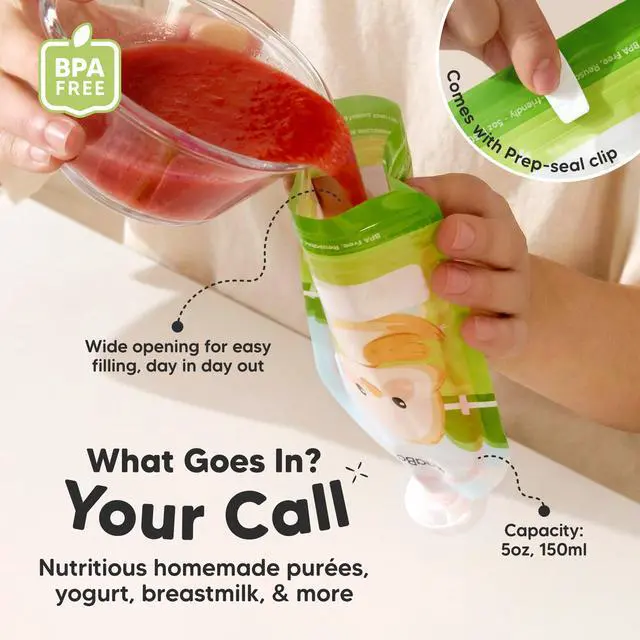 Alt view image 4 of 7 - 12-Pack Reusable Baby Food Pouches Refillable 5oz Reusable Pouches for Toddlers, Kids Squeezable Yogurt, Apple Sauce, Fruit Smoothie, Baby Puree Container, Homemade Baby Food Essentials (Little Zoo)
