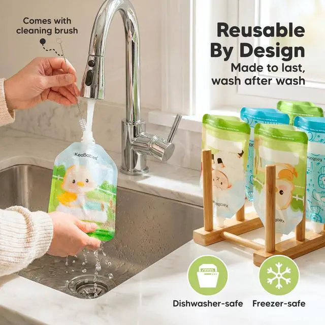 Alt view image 6 of 7 - 12-Pack Reusable Baby Food Pouches Refillable 5oz Reusable Pouches for Toddlers, Kids Squeezable Yogurt, Apple Sauce, Fruit Smoothie, Baby Puree Container, Homemade Baby Food Essentials (Little Zoo)