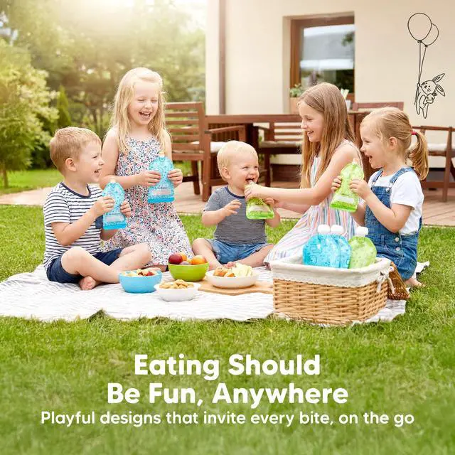 Alt view image 7 of 7 - 12-Pack Reusable Baby Food Pouches Refillable 5oz Reusable Pouches for Toddlers, Kids Squeezable Yogurt, Apple Sauce, Fruit Smoothie, Baby Puree Container, Homemade Baby Food Essentials (Little Zoo)