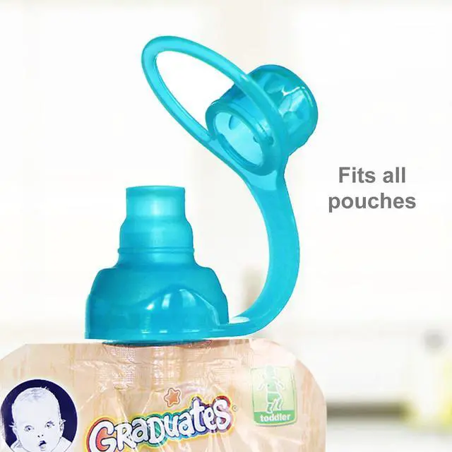 Alt view image 2 of 7 - SoftSip Food Pouch Top | Baby Led Weaning | No Spill Flow Control Valve, Protects Childs Mouth, 100% Silicone, BPA Free | 2CT Yellow Pink Swirl