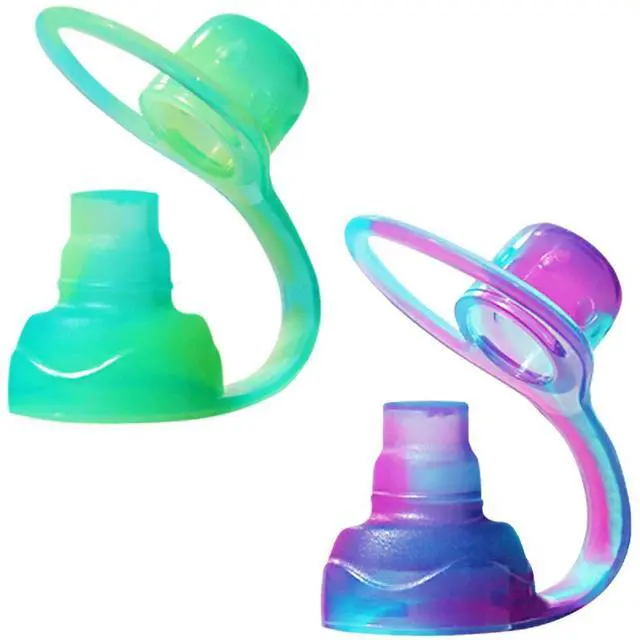Main image of SoftSip Food Pouch Top | Baby Led Weaning | No Spill Flow Control Valve, Protects Childs Mouth, 100% Silicone, BPA Free | 2CT Green Purple Swirl