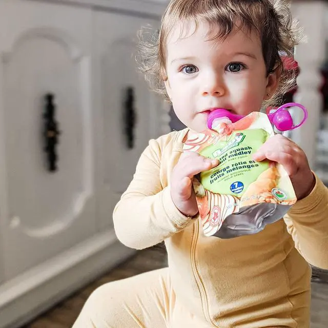Alt view image 7 of 7 - SoftSip Food Pouch Top | Baby Led Weaning | No Spill Flow Control Valve, Protects Childs Mouth, 100% Silicone, BPA Free | 2CT Green Purple Swirl