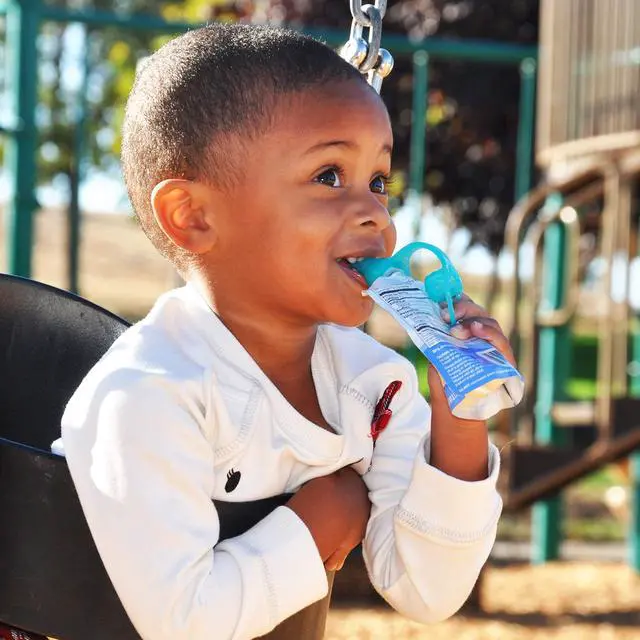 Alt view image 5 of 7 - SoftSip Food Pouch Top | Baby Led Weaning | No Spill Flow Control Valve, Protects Childs Mouth, 100% Silicone, BPA Free | 2CT Orange Aqua