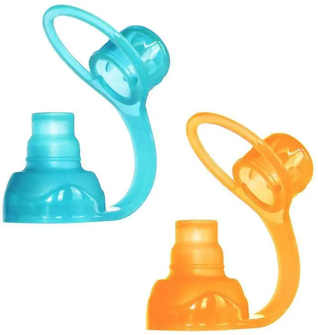 Main image of SoftSip Food Pouch Top | Baby Led Weaning | No Spill Flow Control Valve, Protects Childs Mouth, 100% Silicone, BPA Free | 2CT Orange Aqua