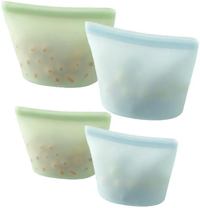 Main image of 4 Pack Reusable Silicone Food Storage Bags, Leakproof Stand-Up Freezer Bags, Microwave & Dishwasher Safe, for Meal Prep, Snacks, Baby Food 2 Large (34 oz) + 2 Medium (17 oz)