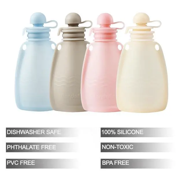 Alt view image 2 of 7 - Reusable Silicone Baby Food Pouches, 4 Pack Squeeze Pouches for Toddler Kids, BPA-Free Silicone Refillable Baby Food Storage, 5 oz