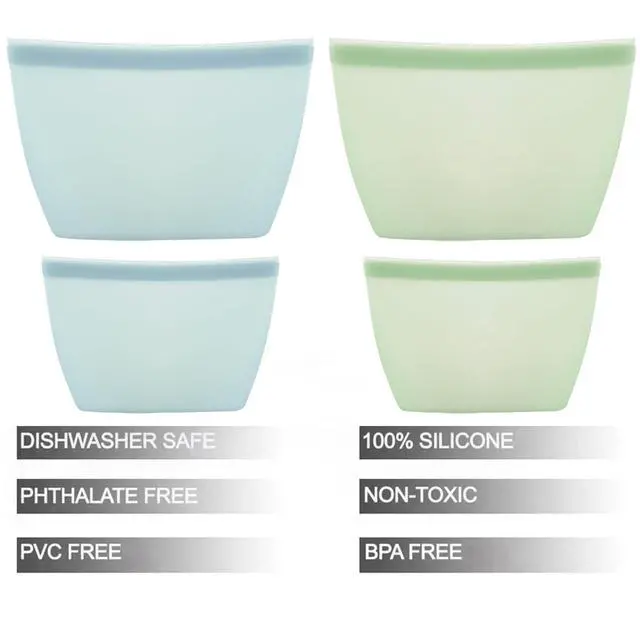 Alt view image 2 of 7 - 4 Pack Reusable Silicone Food Storage Bags, Leakproof Stand-Up Freezer Bags, Microwave & Dishwasher Safe, for Meal Prep, Snacks, Baby Food 2 Large (34 oz) + 2 Medium (17 oz)